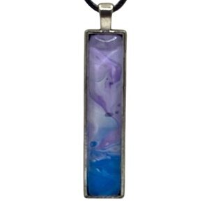 Handmade Rectangle Pendant Necklace Purple Blue Art Cabochon by Svetlana Yeung